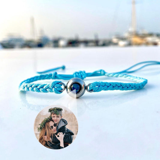 Sky blue knit bracelet (your photo inside)